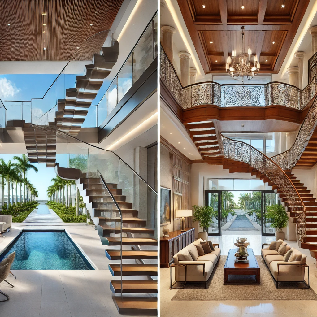 Compare custom floating stairs to traditional staircases for luxury homes in Naples, highlighting design, functionality, and installation. naplesrailing.com