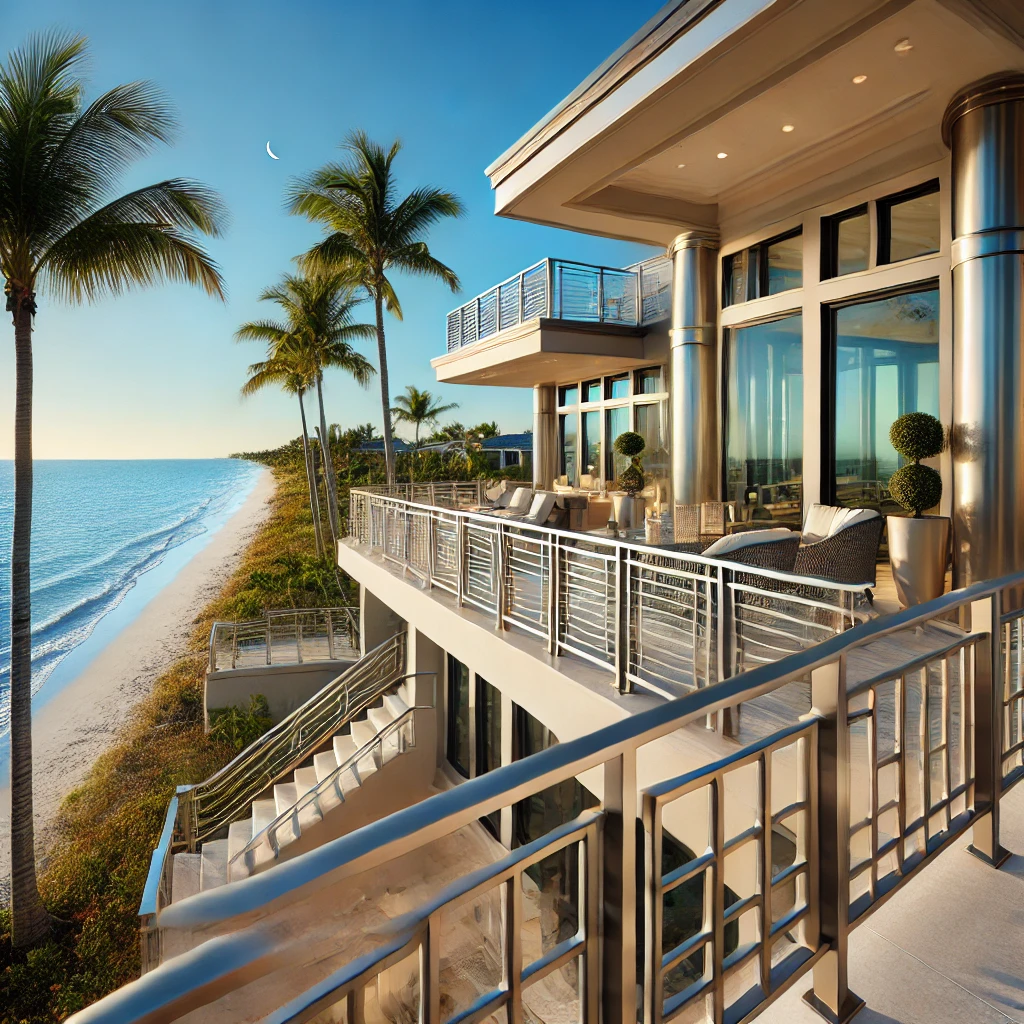 Explore corrosion-resistant custom railing designs for oceanfront homes in Naples, combining durability and luxury aesthetics. naplesrailing.com