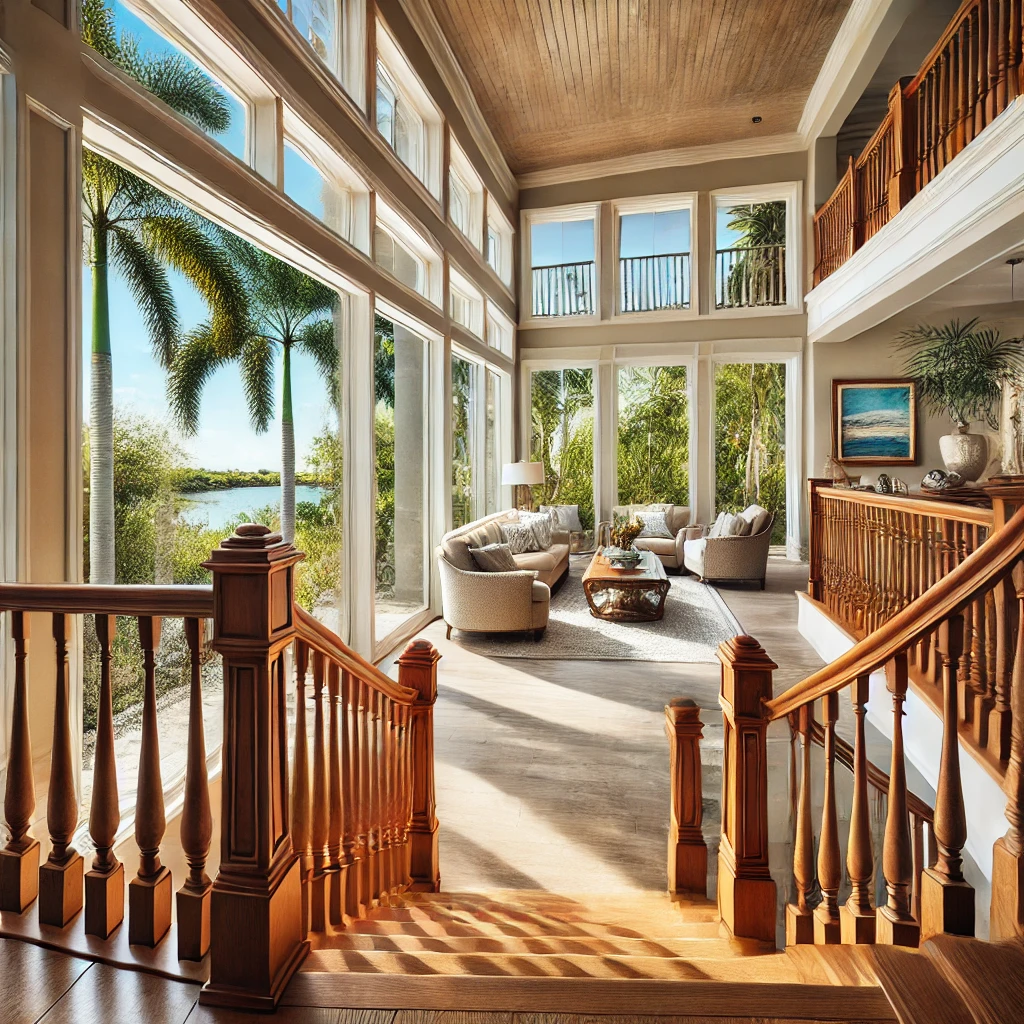 Beautifully crafted wood railings for homes in Naples, FL. Custom designs for staircases, balconies, and more. Contact us for a free consultation. naplesrailing.com