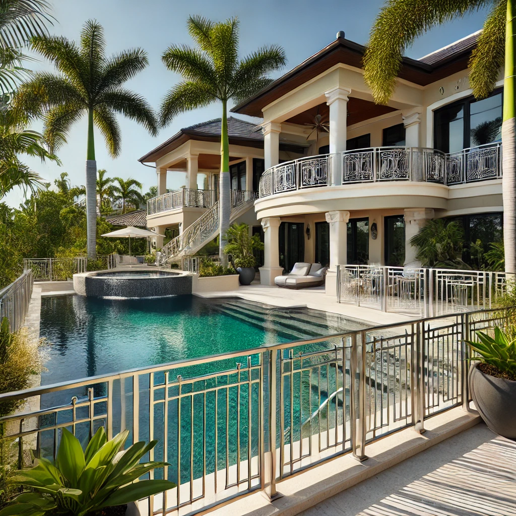 Learn how custom railings can improve the safety and style of pool areas in luxury homes in Naples. naplesrailing.com