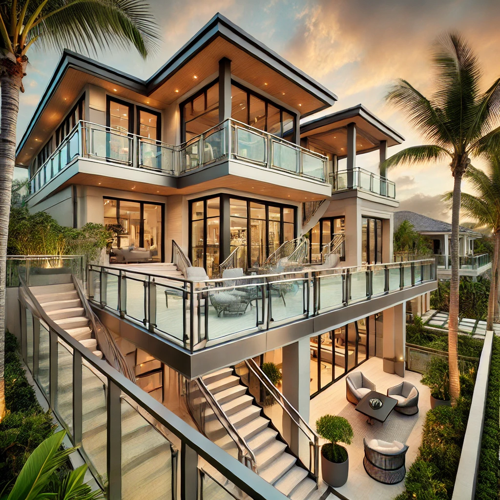 Custom railing installations for luxury homes in Old Naples, FL. Specializing in metal and glass railings for residential properties. Call now for a consultation. naplesrailing.com