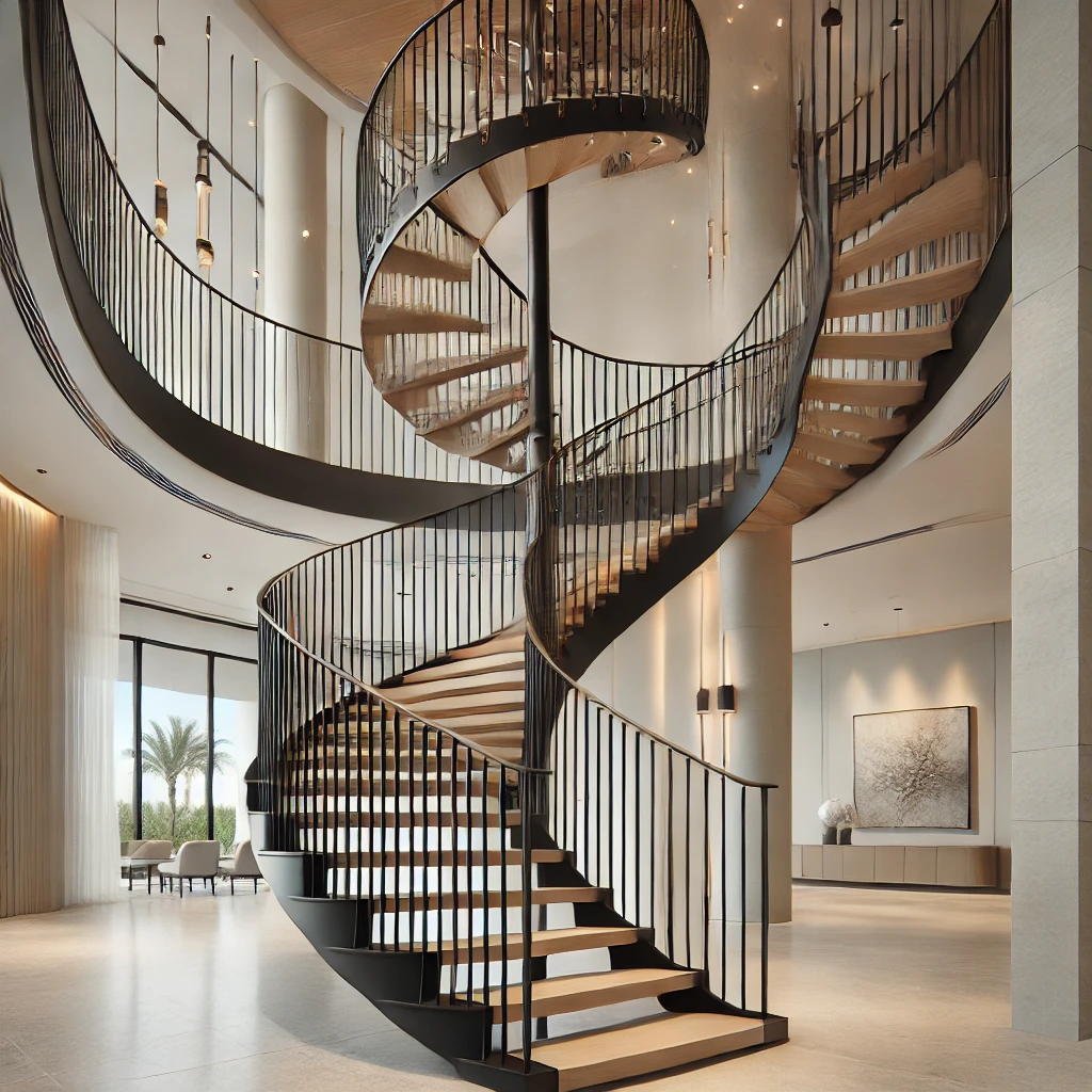 Custom spiral stair railings for luxury homes in Naples, FL. Specializing in metal, wood, and glass railings for spiral staircases. Contact us for a free consultation. naplesrailing.com
